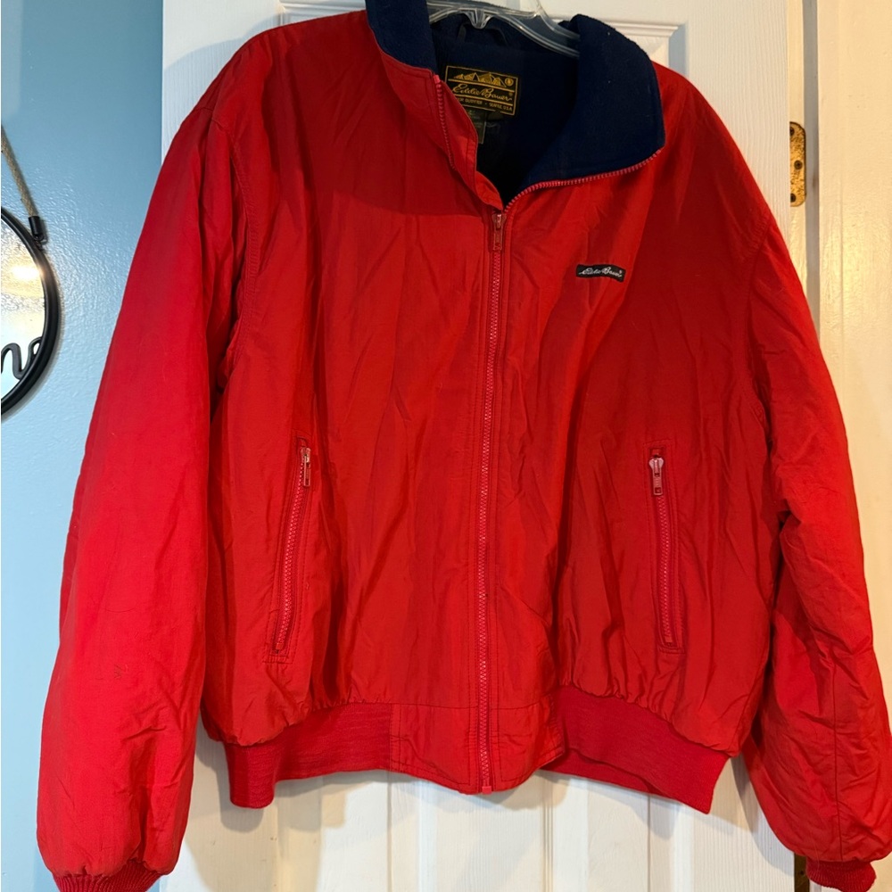 Eddie Bauer Men's XL Old School Vintage‎ Coat Jacket Red Blue 90s Polartec Lined
